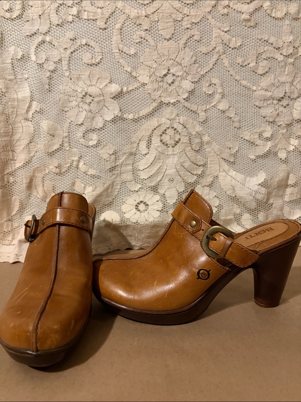 Born Brandy Tan Leather Heeled Mule Clogs 10 W11850 Split Toe Boho